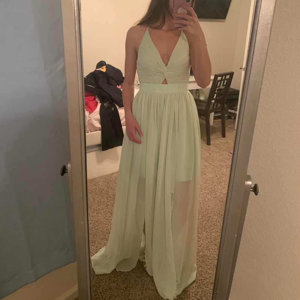 sage green formal prom dress